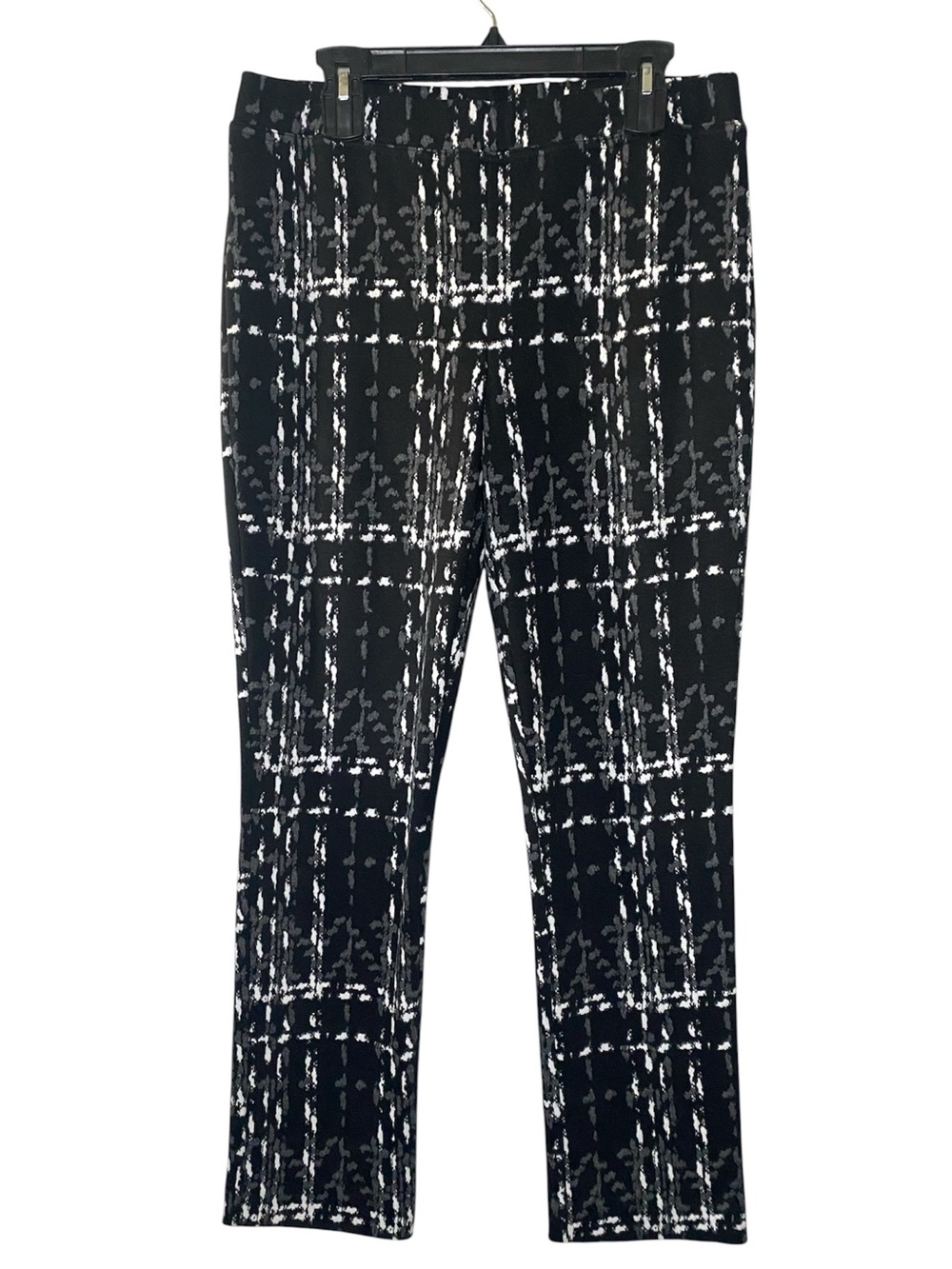 Joseph Ribkoff Ponte Knit Pull On Pants 12 Black White Stretch Straight Leg